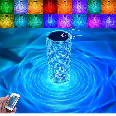 Crystal Table LED Lamp Diamond Rose Night Light Touch Atmosphere Bedside Bar USB