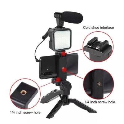Vlogging Kit-01LM With Light, Table Tripod Stand, Microphone & Phone Holder